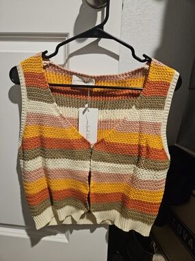 Striped Crochet Crop Top in Yellow, Orange & Pink